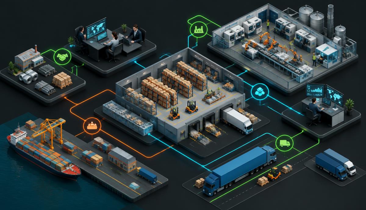 Cadeia de suprimentos, estoque, logística e manufatura conectados — artigo sobre Compras e Suprimentos